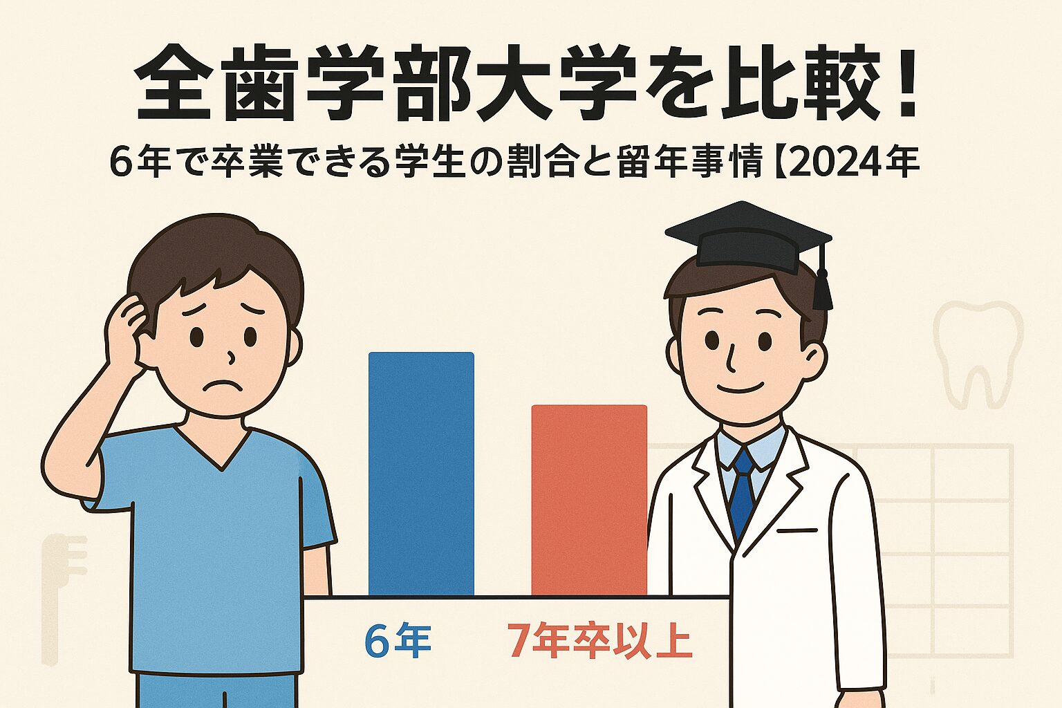 全歯学部大学を比較！６年で卒業できる学生の割合と留年事情【2024年公開データ】