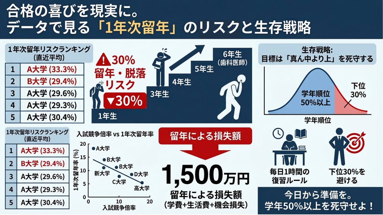 【2026年度版】私立16大学「1年次留年率」ランキング。合格の喜びを断ち切る、1,500万円の損失リスクと生存戦略