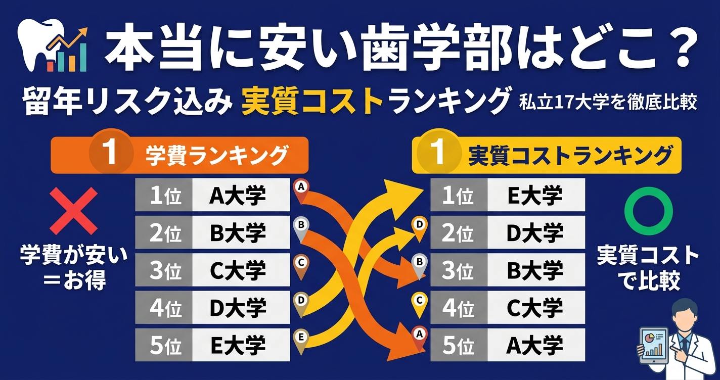 私立歯学部の実質コストランキング｜留年リスクを含めた本当の学費