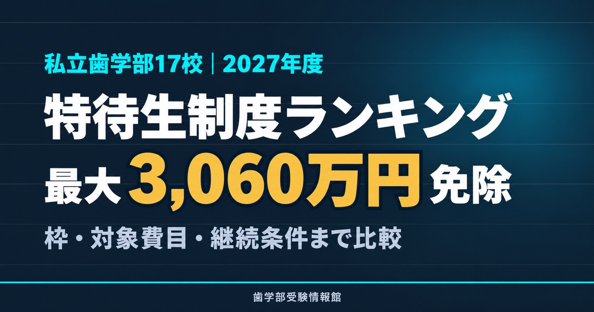 私立歯学部の特待生制度ランキング2027｜17校の学費免除額と継続条件を徹底比較